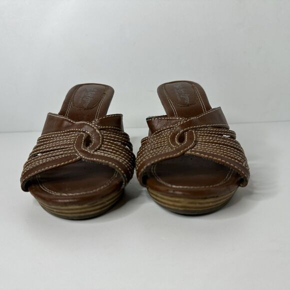 Y2K Self Esteem Nina Heeled Sandals Womens Sz 6 Brown Strappy Faux Leather 2.5" - Picture 2 of 11